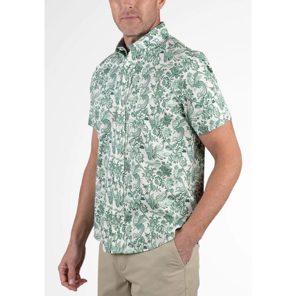 Tailor Vintage Floral Print Short Sleeve Button Up Luxe Performance Shirt M‎
